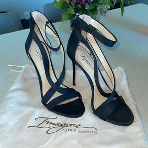 Vince Camuto Devin black Satin High-heel Ankle Strap - size 7.5